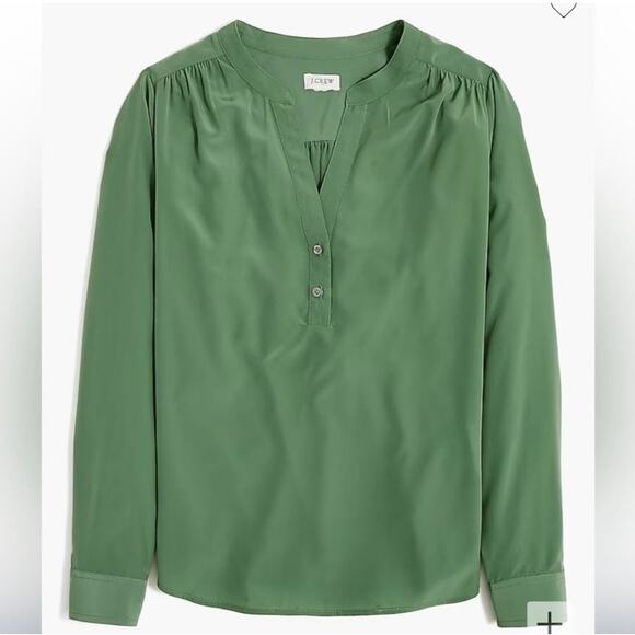 J.Crew Factory Petite Popover Placket Blouse in Gatlin Green Petite Small PS NWT - Picture 3 of 9